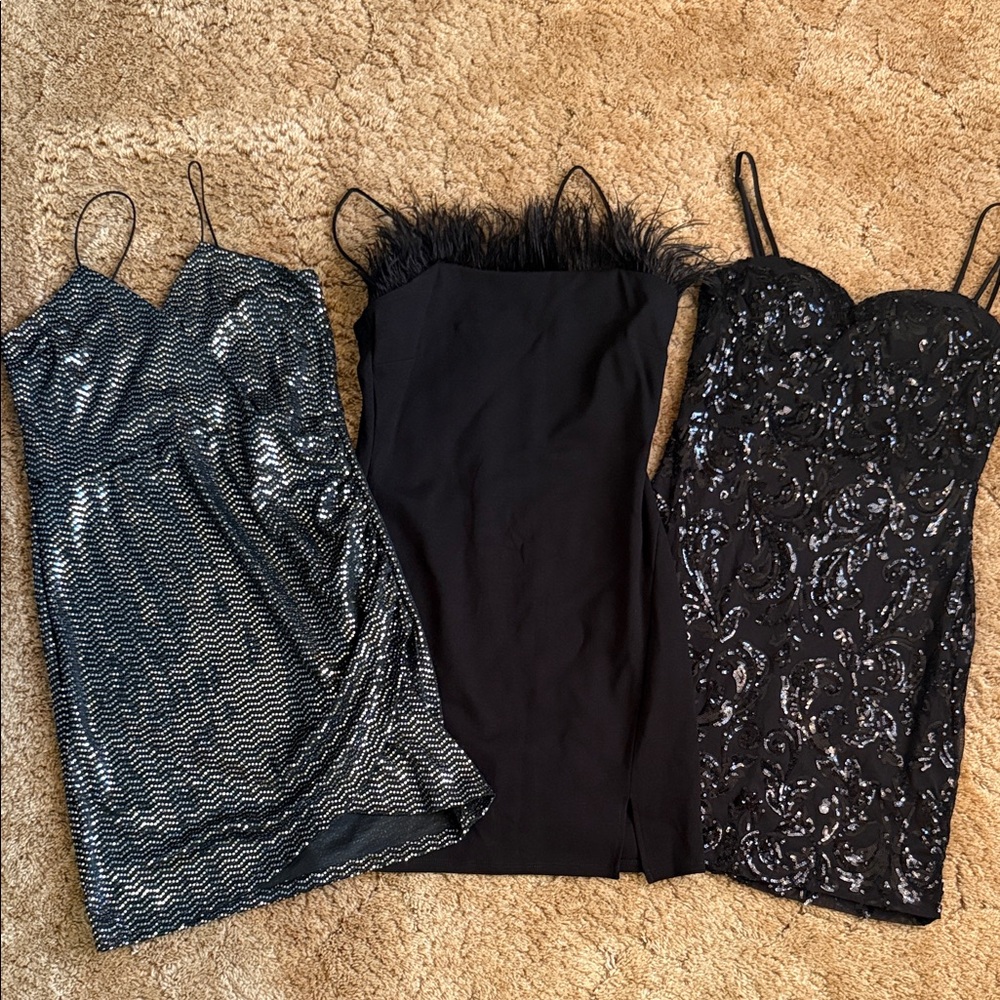 Elegant Black and Silver Women's Dresses Size M/L